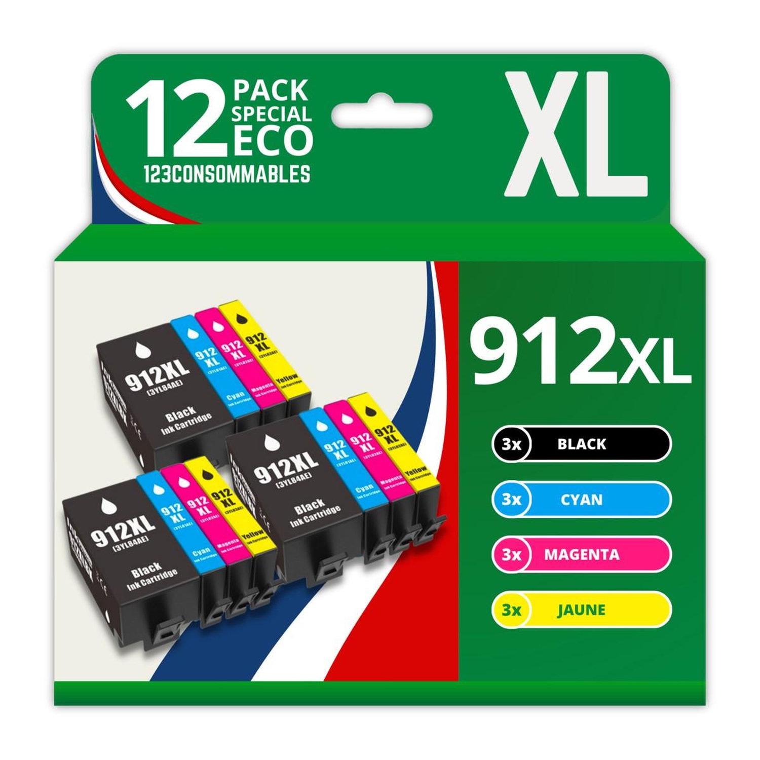 123CONSOMMABLES 912XL Pack de 12 Cartouches d'encre compatibles HP 912XL pour HP OfficeJet Pro 8022 8023 8024 8025 8030 et HP Officejet 8010 8012 8015 Neuf - vue 2