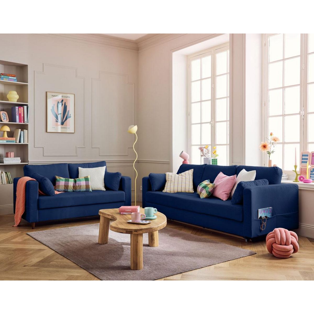 LISA DESIGN Anna - canapé droit 2 places avec poche en velours - pieds en bois