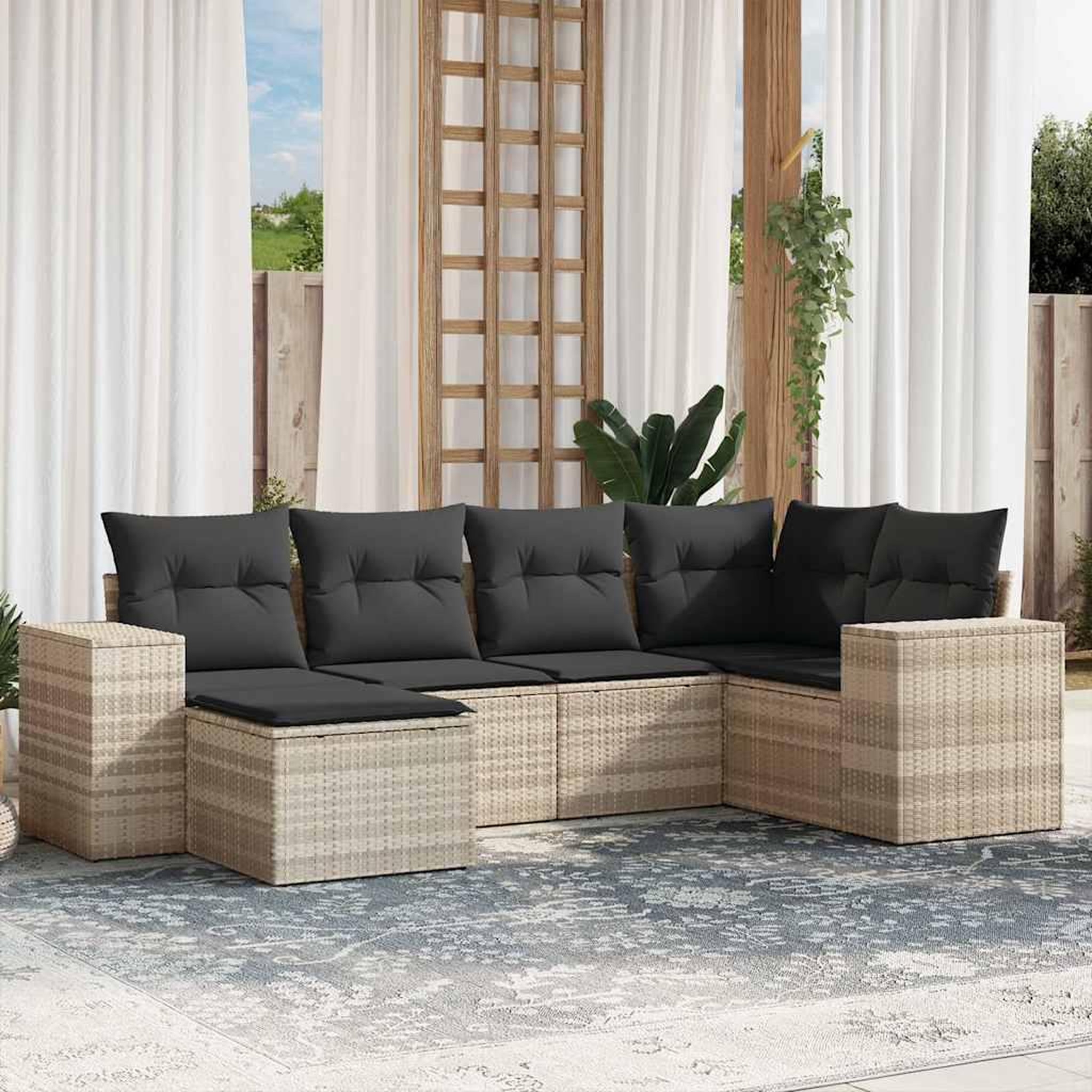 VIDAXL Salon de jardin 6 pcs avec coussins gris clair resine tressee