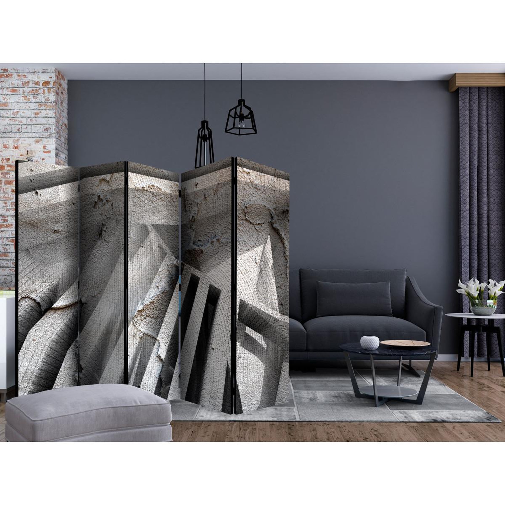 Voir la diapositive 2 : Paris Prix Paravent 5 volets  beton 3d  172x225cm