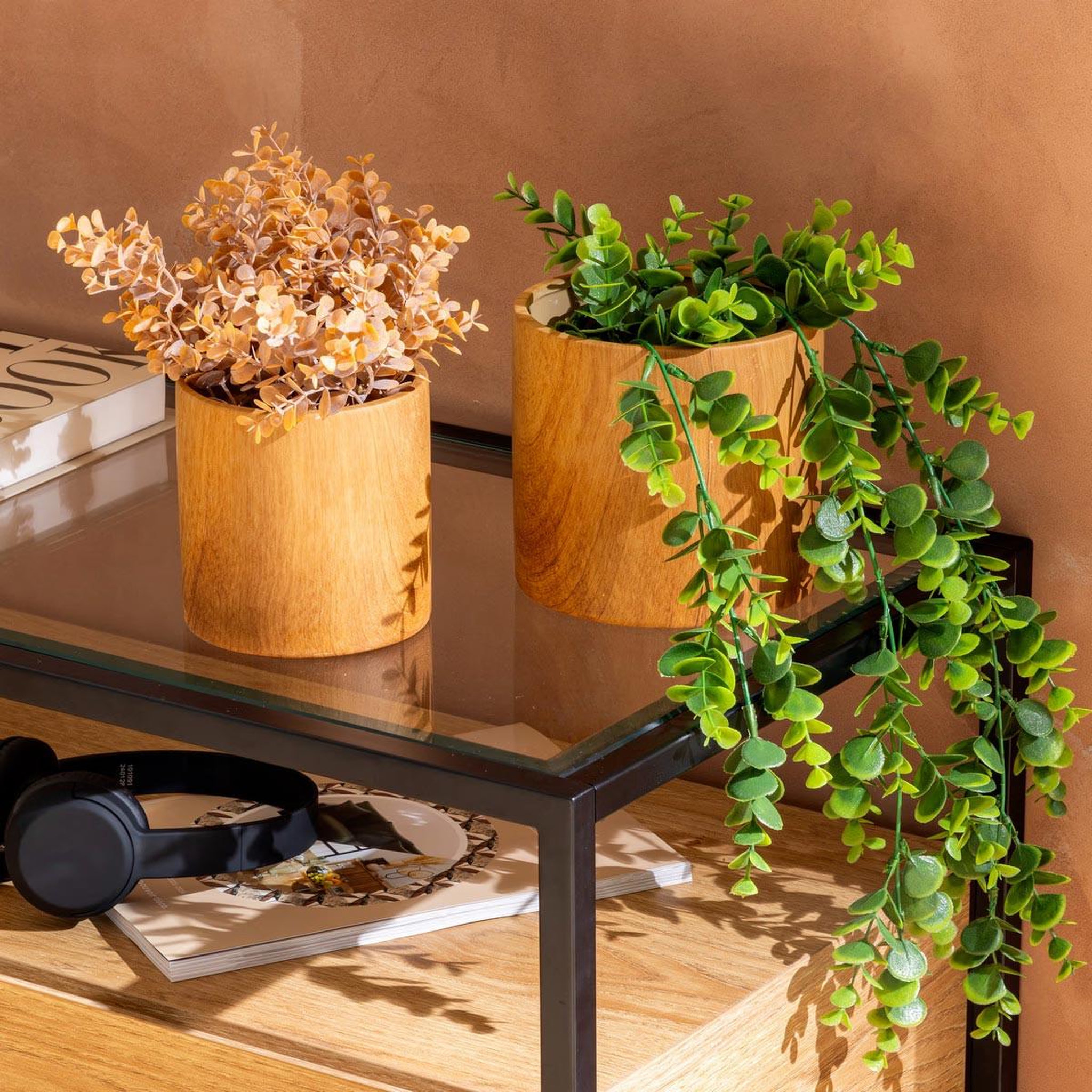 Voir la diapositive 6 : ATMOSPHERA Lot de 2 cache-pots effet bois  soa  14cm naturel