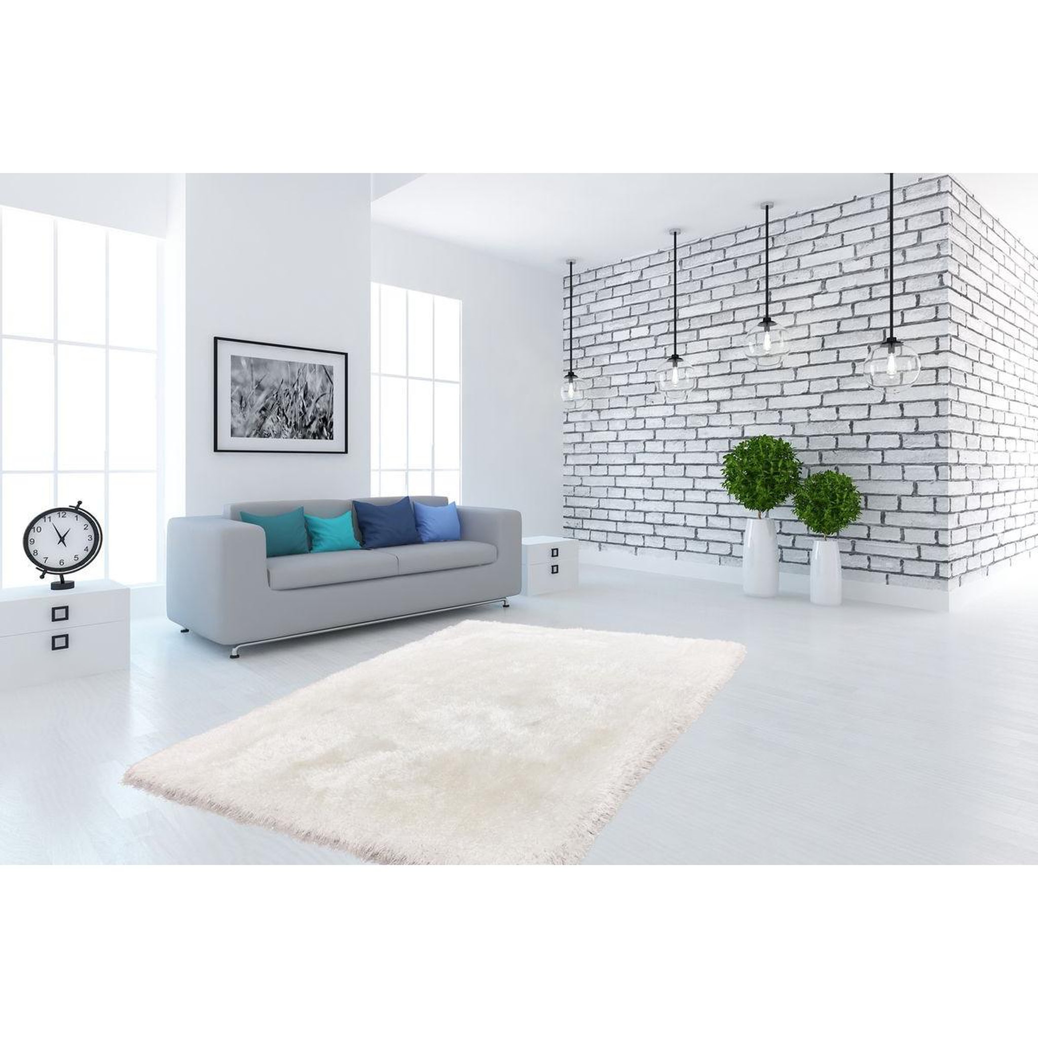 Voir la diapositive 2 : Paris Prix Tapis Shaggy Fait Main  Cosy  Blanc