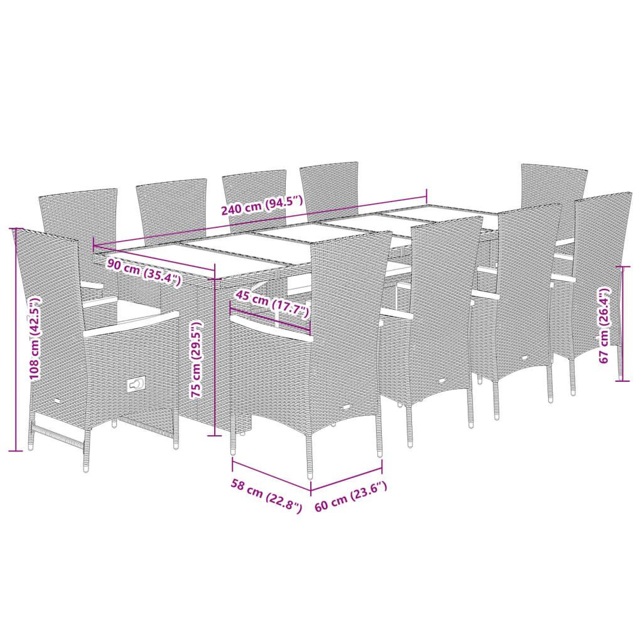 Voir la diapositive 6 : VIDAXL Ensemble a manger de jardin 11pcs avec coussins gris poly rotin