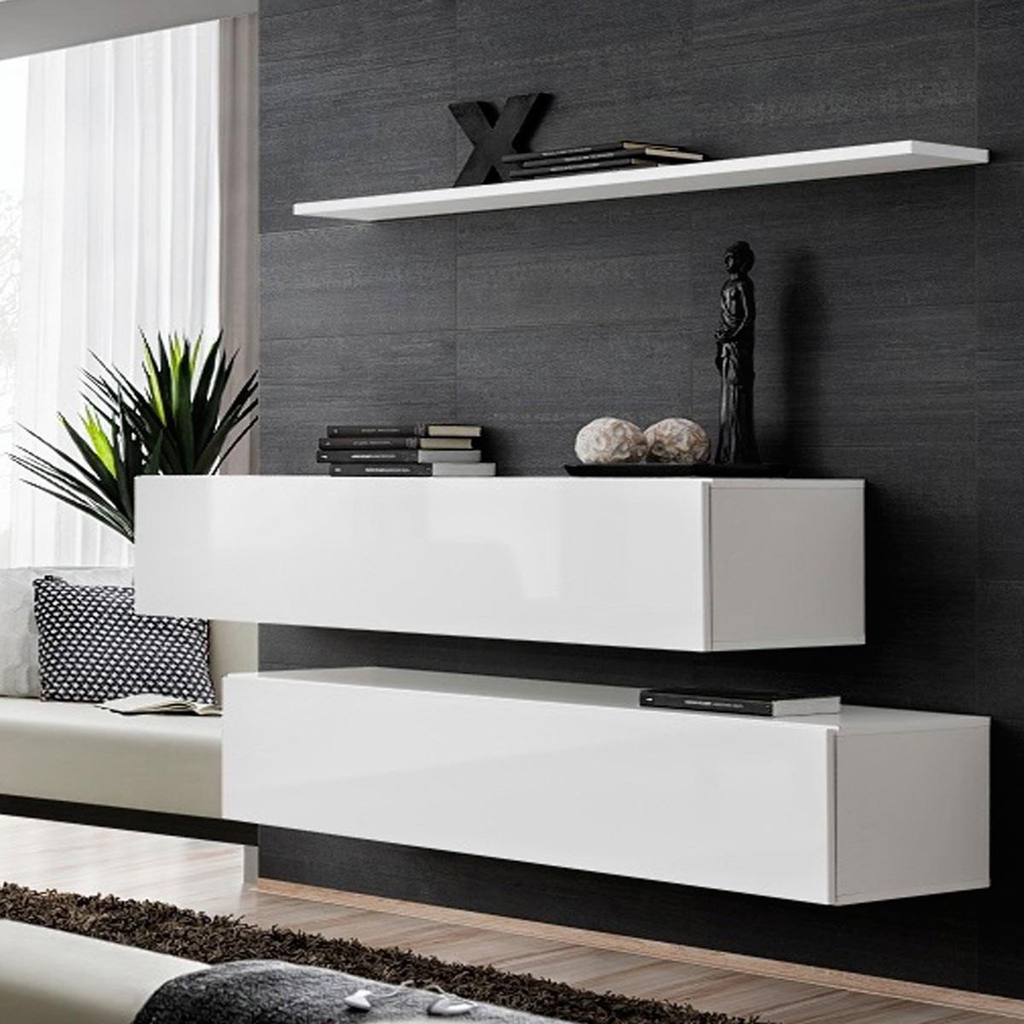 Paris Prix Lot de 2 bancs muraux & étagère  switch sbii  130cm blanc
