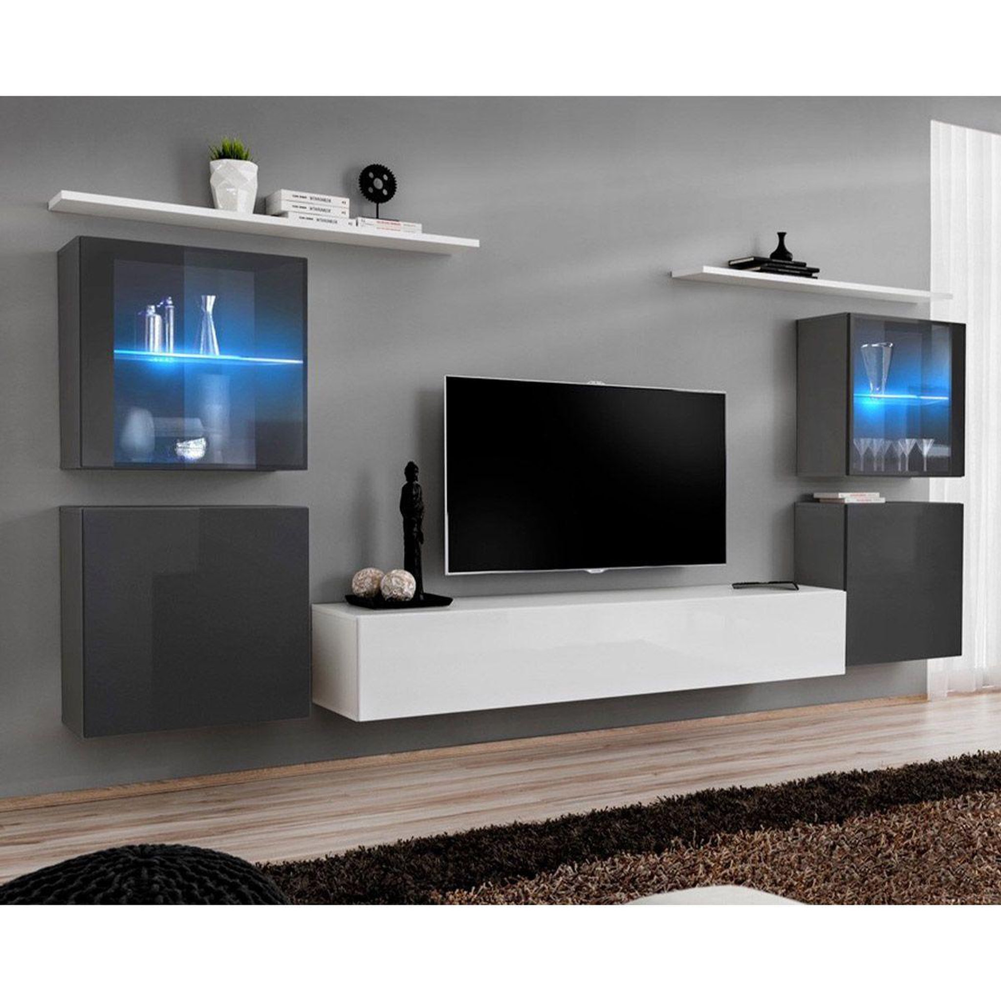 Voir la diapositive 1 : Paris Prix Meuble TV Mural Design  Switch XIV  320cm Gris & Blanc