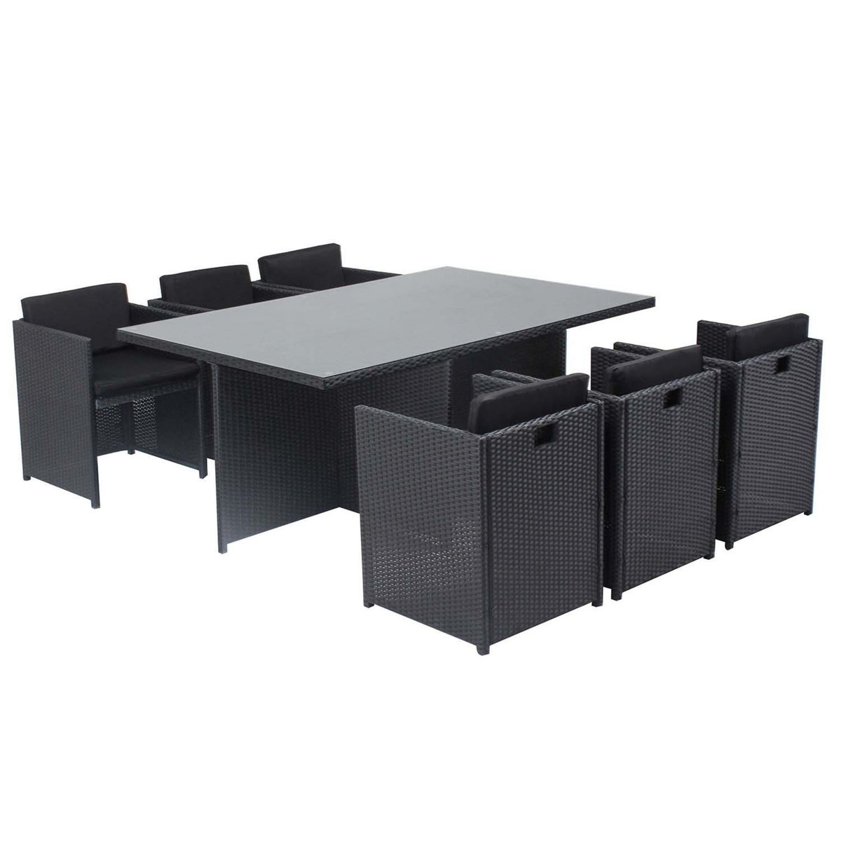 CONCEPT USINE MIAMI - Salon de jardin 6 places noir-noir + housse de protection MIAMI