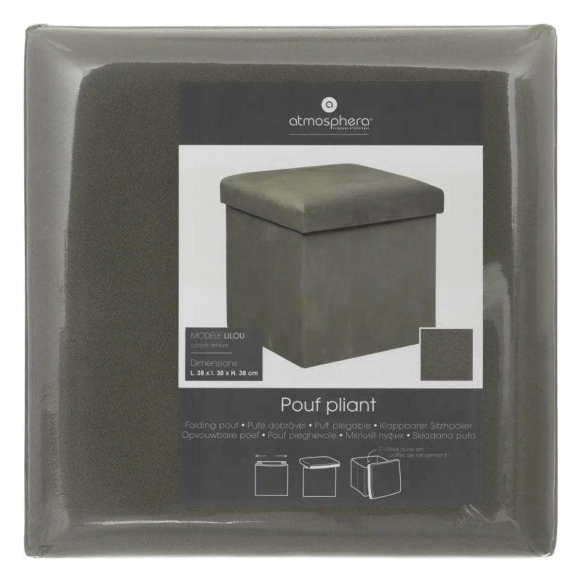  Pouf Coffre Pliable en Velours  Lilou  38cm Gris