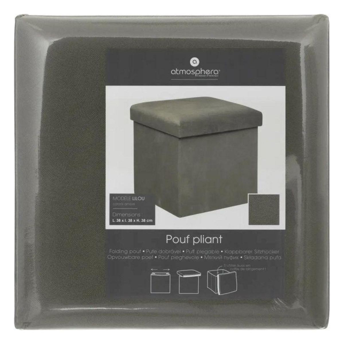 Pouf Coffre Pliable en Velours  Lilou  38cm Gris