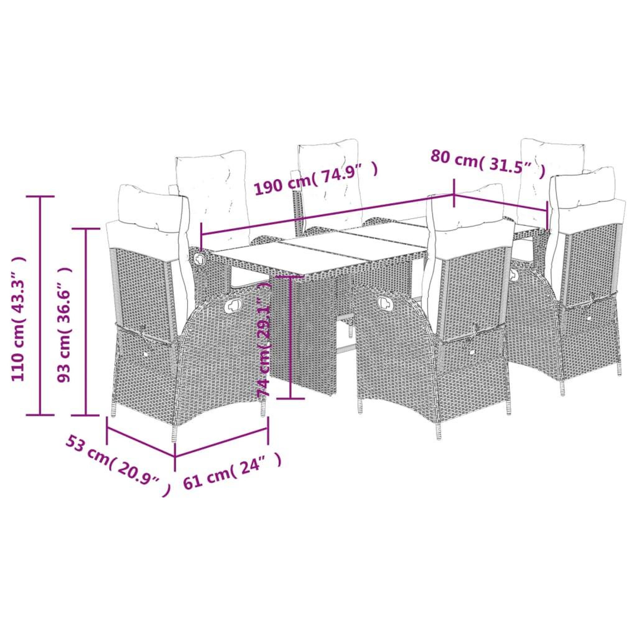 Voir la diapositive 6 : VIDAXL Ensemble a manger de jardin coussins 7pcs Noir Resine tressee
