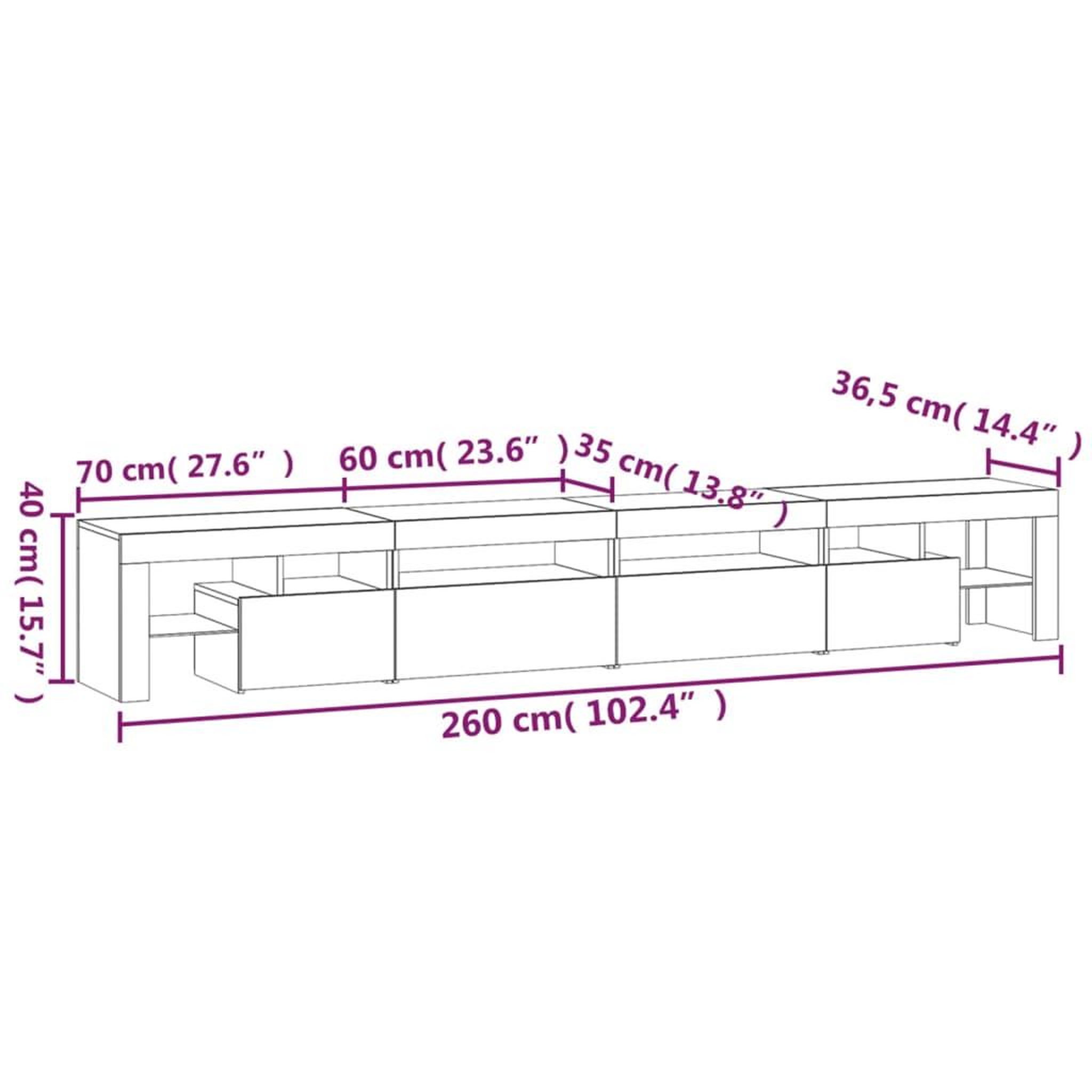 Voir la diapositive 6 : VIDAXL Meuble TV avec lumieres LED Chene fume 260x36,5x40 cm