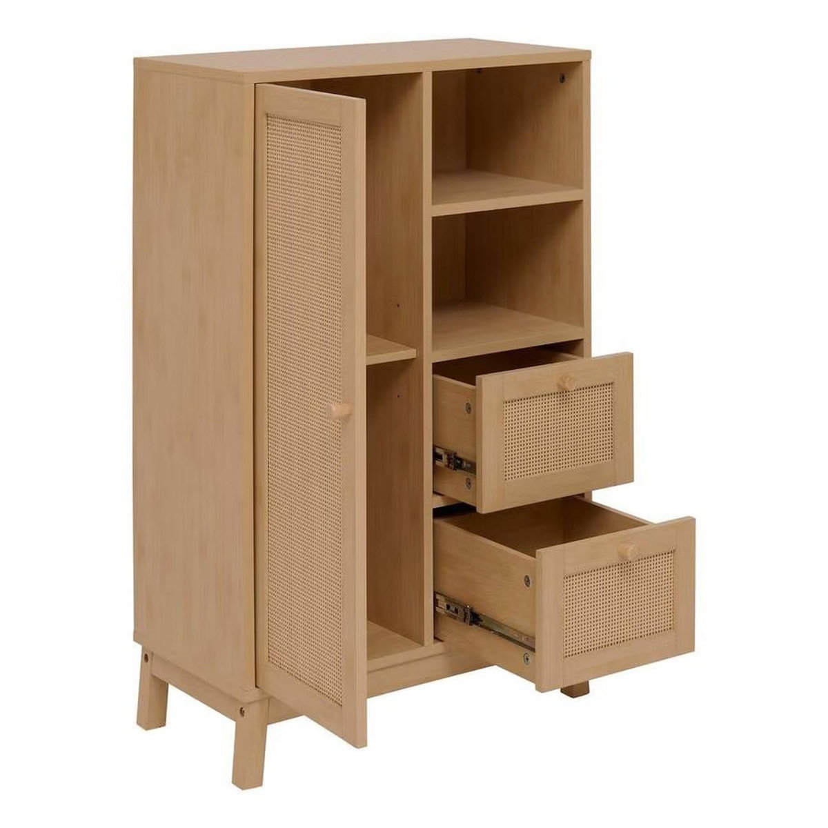 FIVE Meuble de rangement en rotin 2 tiroirs et 1 porte CANE - Marron