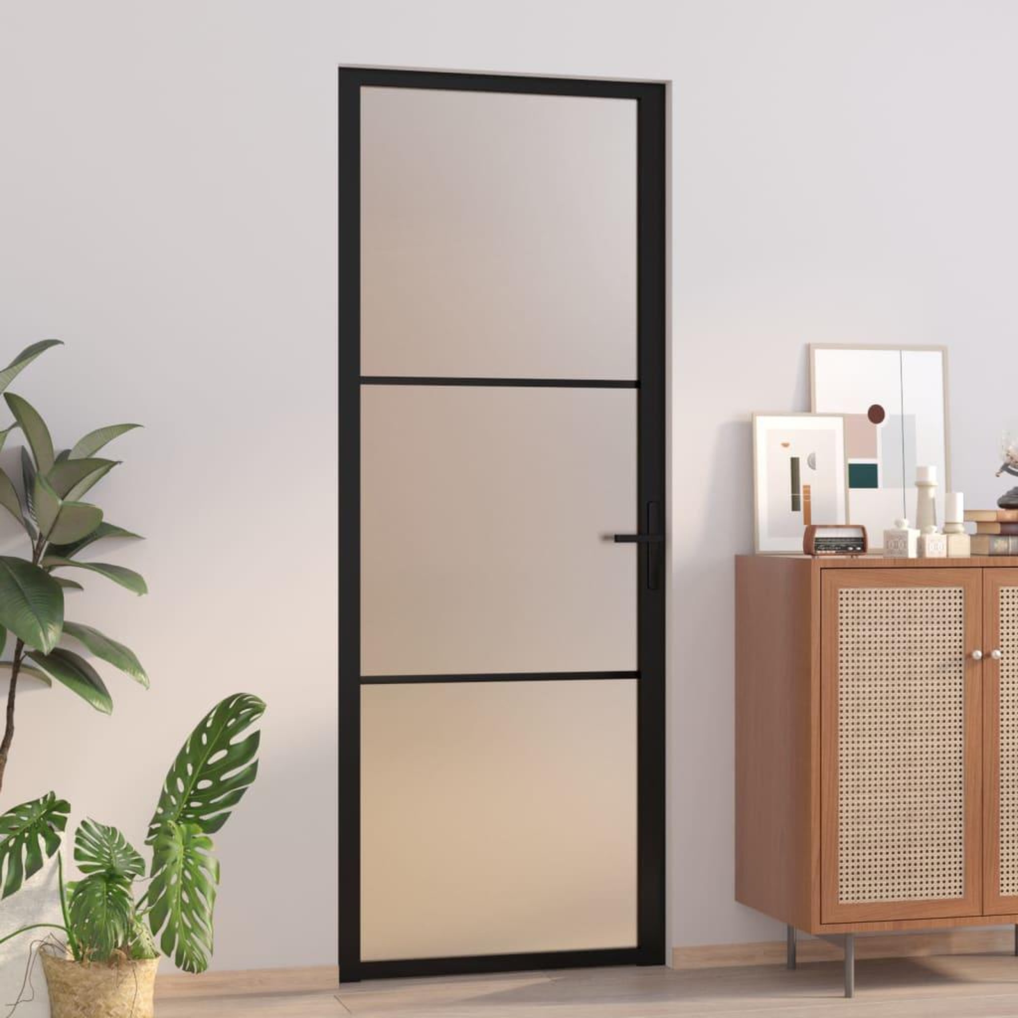 Voir la diapositive 1 : VIDAXL Porte interieure 76x201,5 cm Noir Verre mat et aluminium
