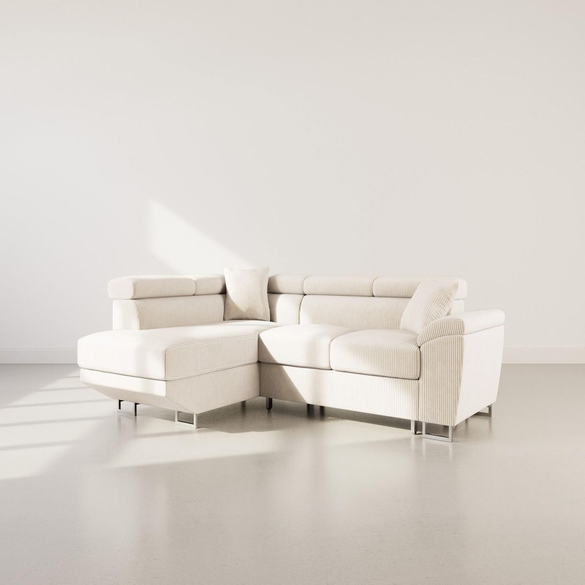 BEST MOBILIER Baoji - canapé d'angle gauche 5 places convertible avec têtières et coffre en velours côtelé