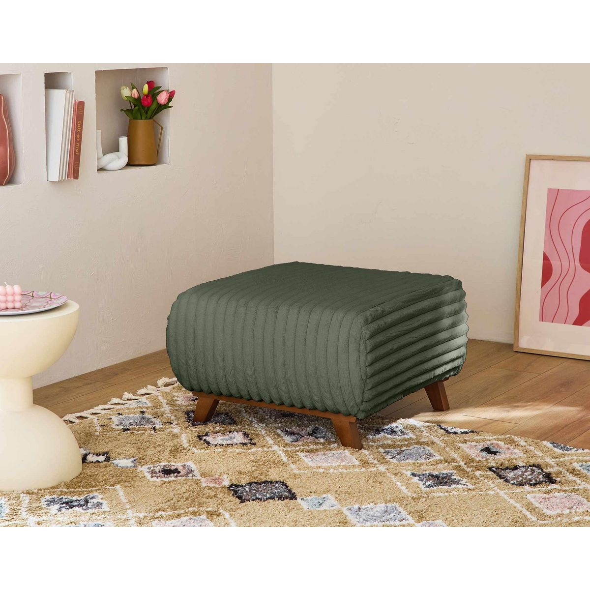BEST MOBILIER Cristal - pouf modulable - 65 cm - en fausse fourrure côtelée