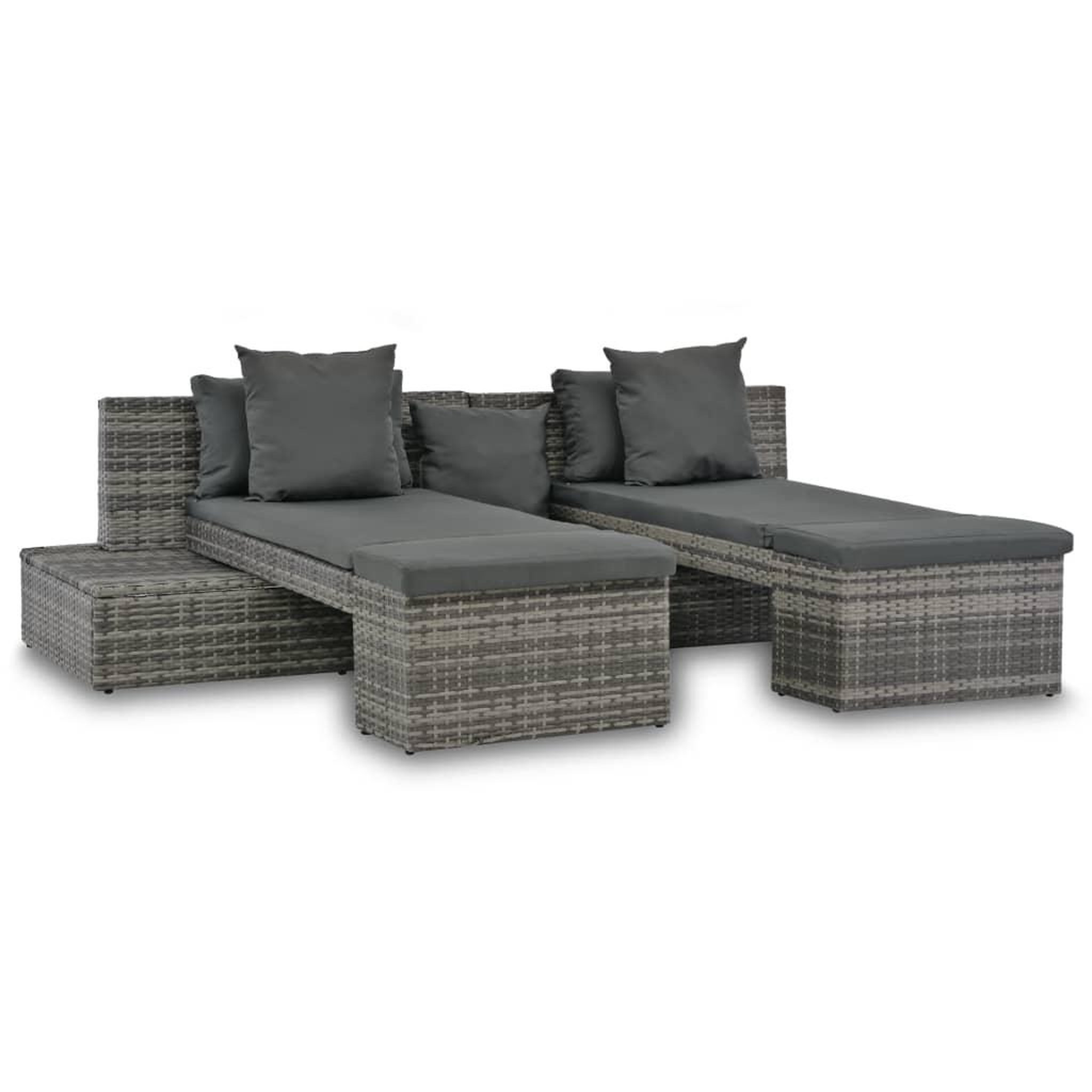 VIDAXL Salon de jardin 4 pcs avec coussins resine tressee gris