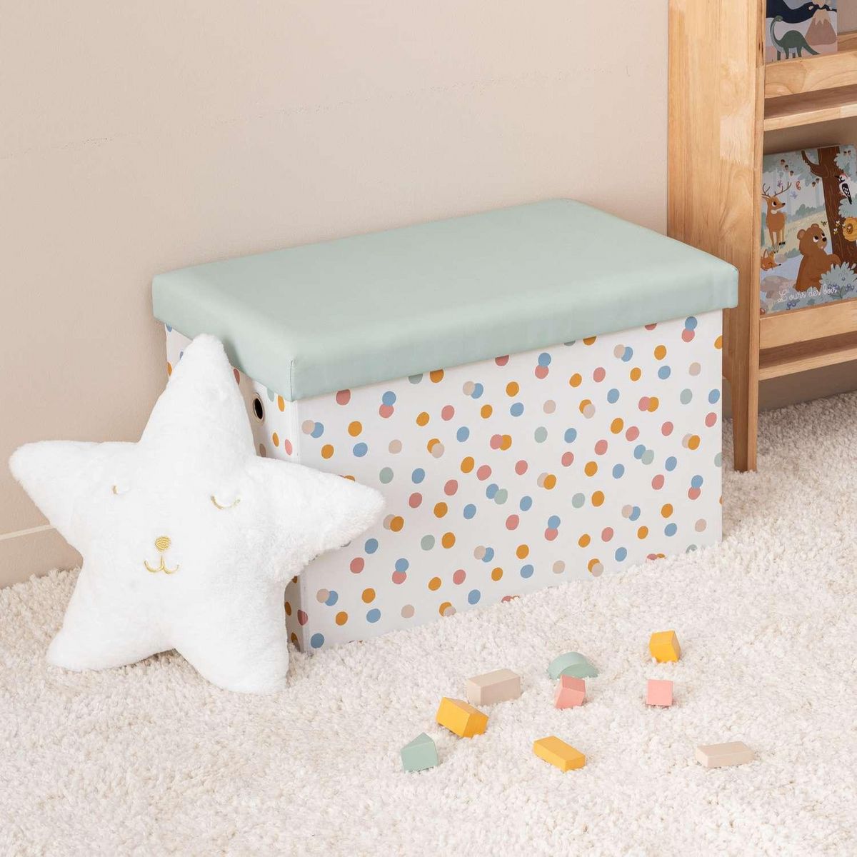 ATMOSPHERA Pouf de rangement pliant POIS - Bleu