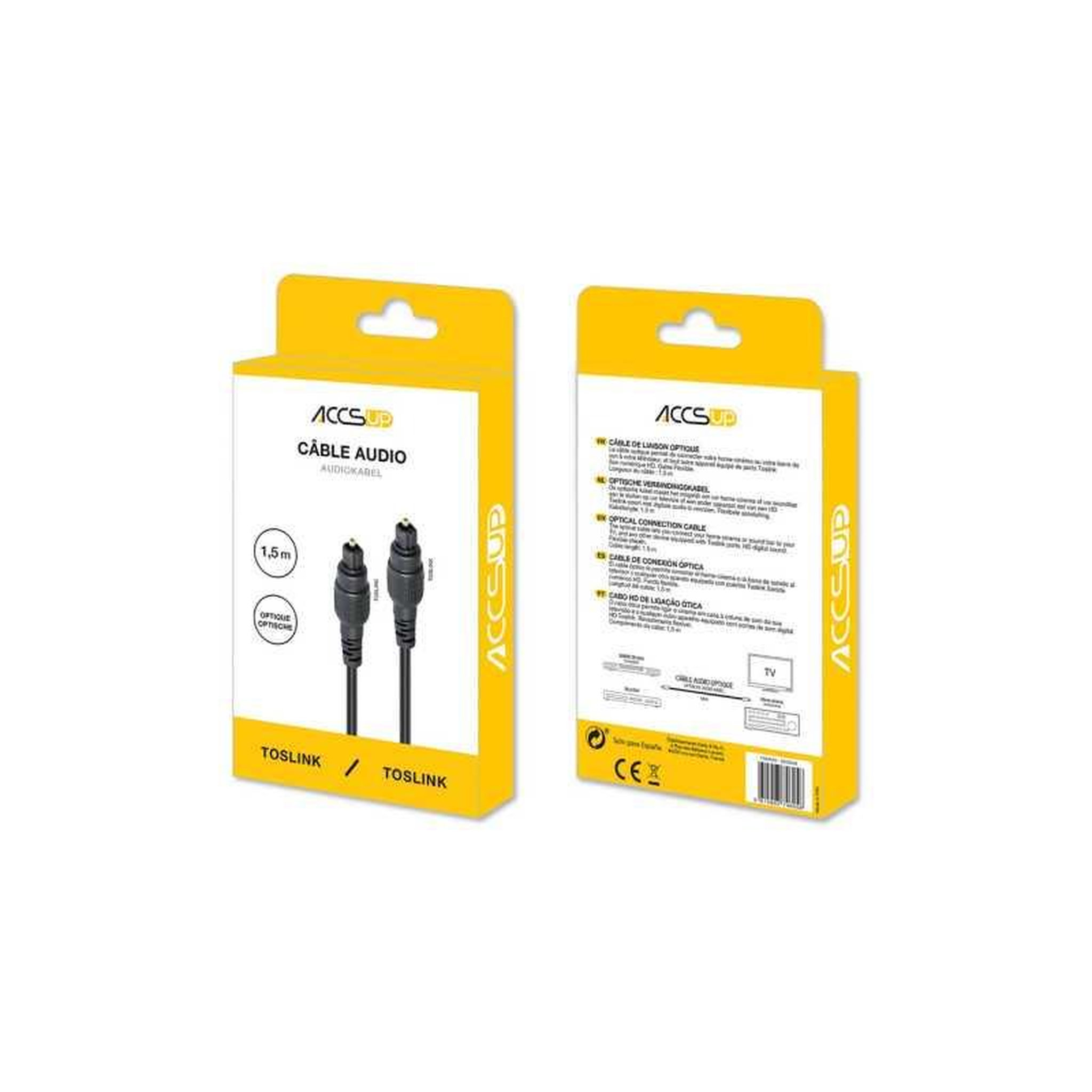 Voir la diapositive 2 : Câble audio optique Toslink 1,5 m noir avec 2 connecteurs