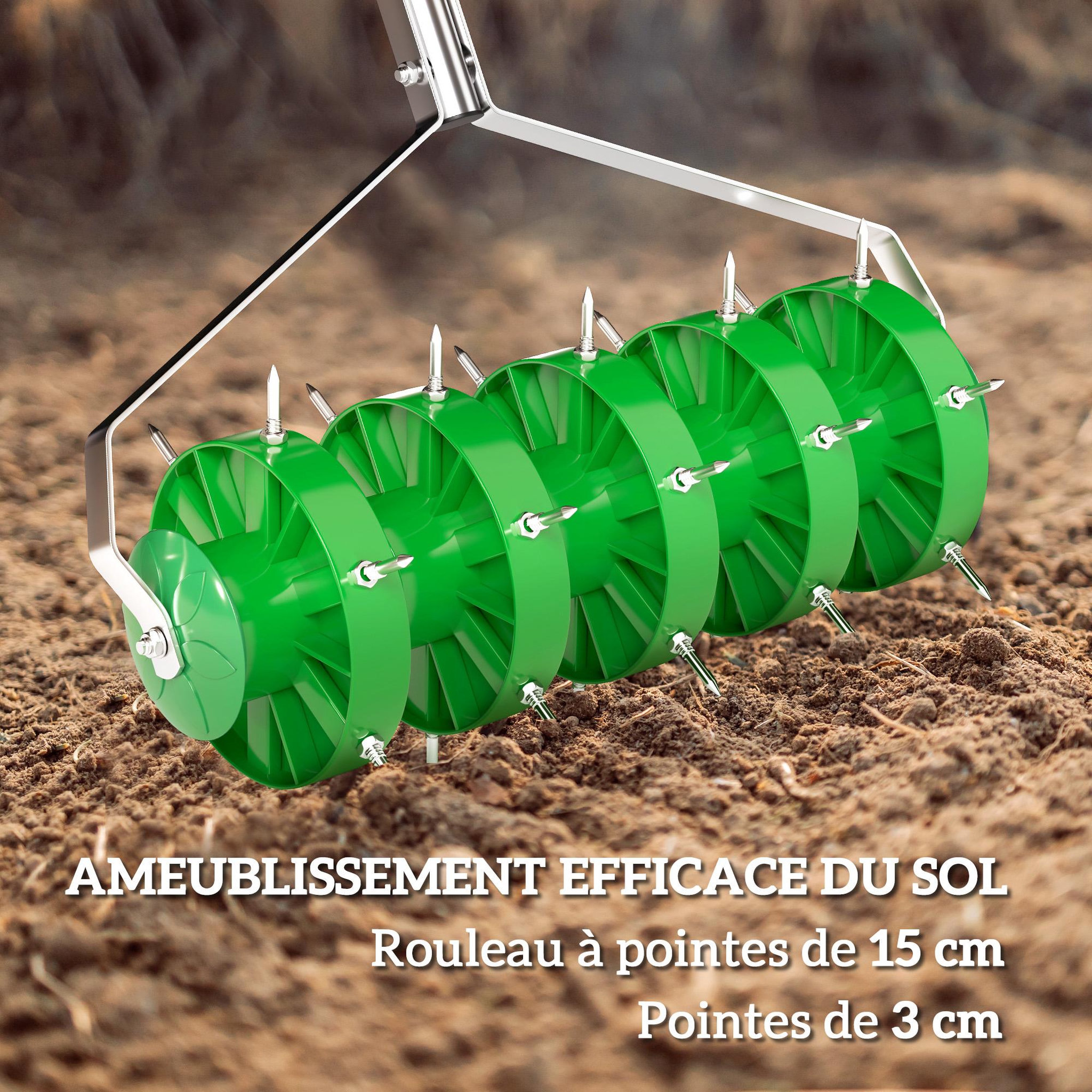 Voir la diapositive 5 : OUTSUNNY Aérateur de gazon rouleau aérateur de pelouse acier galvanisé pp vert