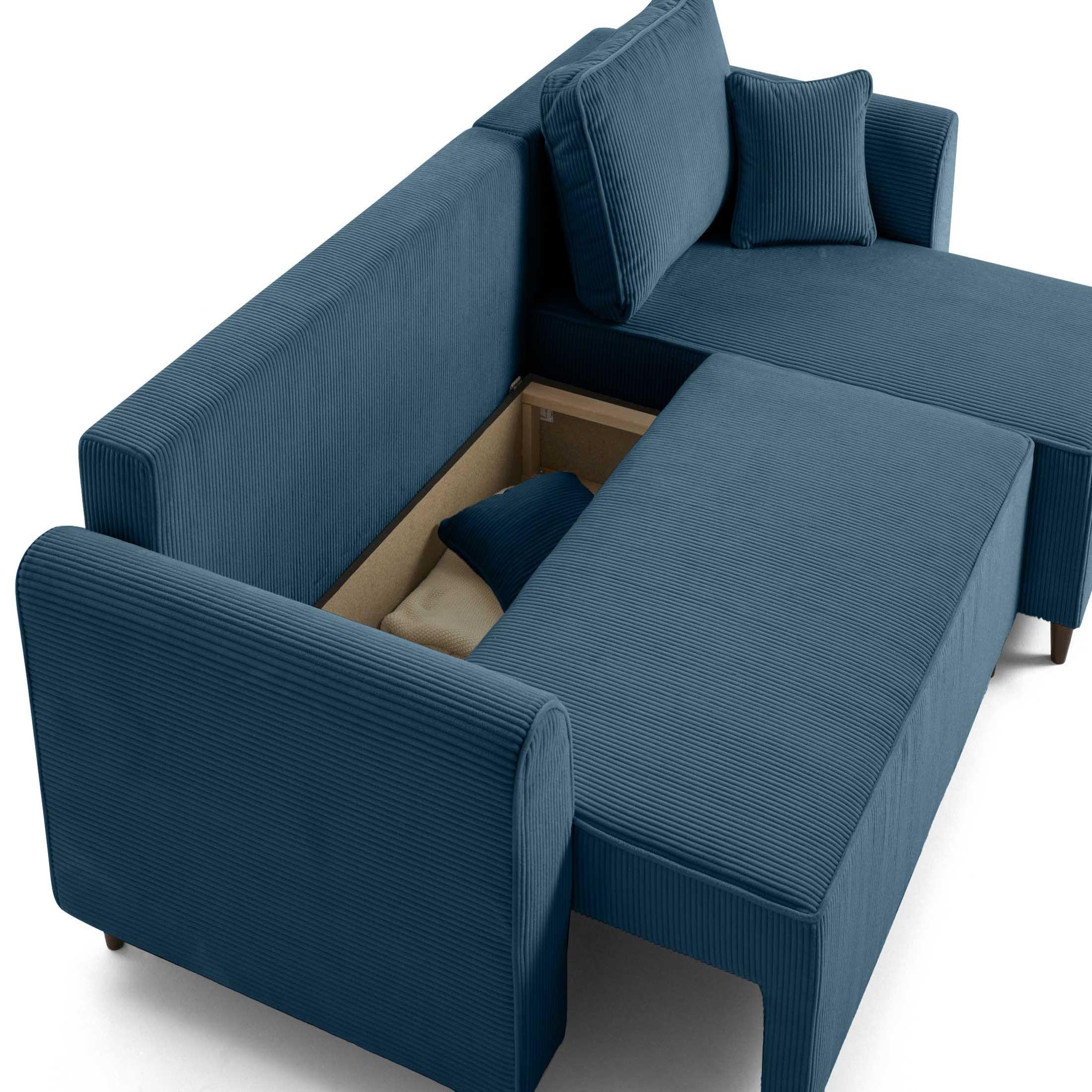 Voir la diapositive 4 : BEST MOBILIER Saphir - canapé d'angle réversible 4 places - convertible avec coffre - en velours côtelé