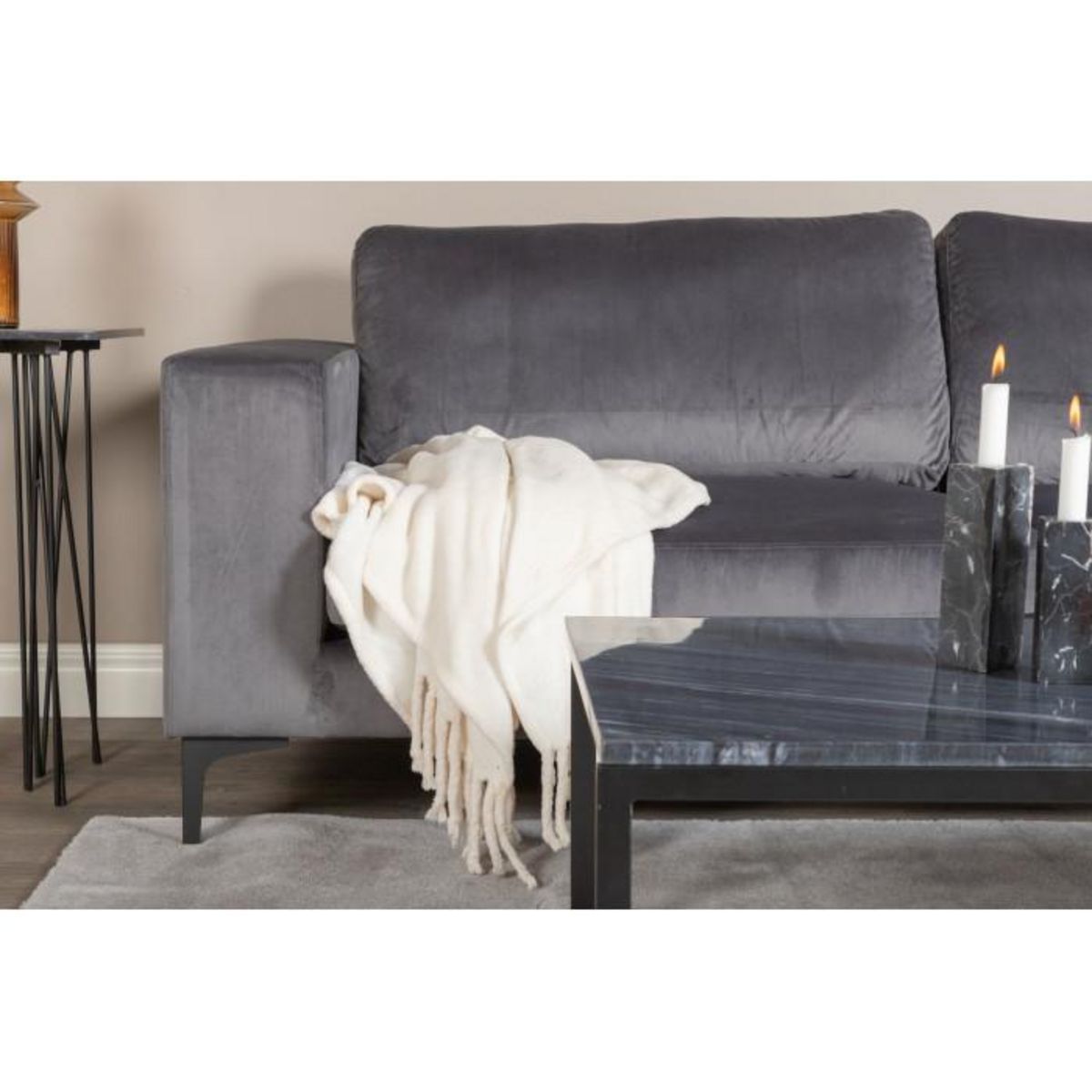 Paris Prix Canapé 3 Places en Velours  Bolero  215cm Gris