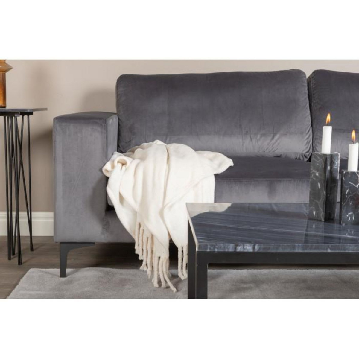 Paris Prix Canapé 3 Places en Velours  Bolero  215cm Gris