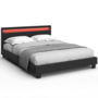 Voir la diapositive 4 : ID MARKET Lit double NEO avec tête de lit LED intégrées et sommier 140 x 190 cm PVC noir