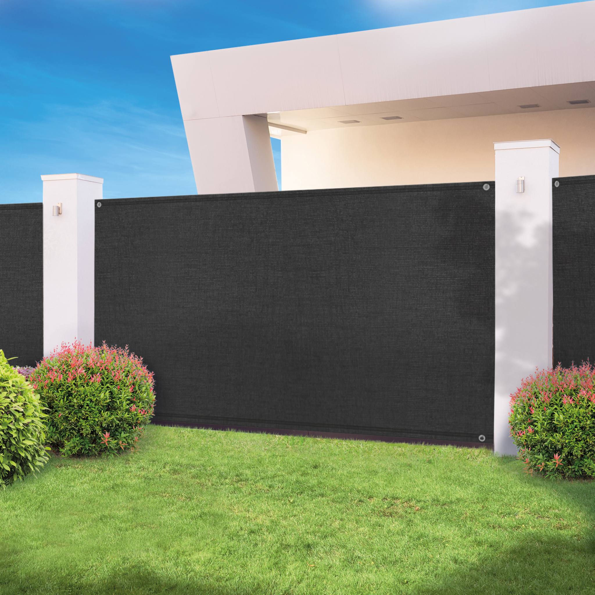 Voir la diapositive 2 : ID MARKET Brise vue haute densité 1,8 x 10 m noir 300 gr/m² qualité pro