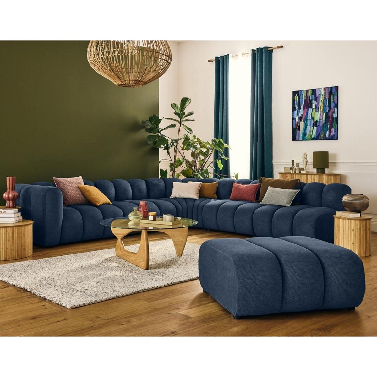 LISA DESIGN Debbie - canapé modulable d'angle droit 5 places en tissu texturé