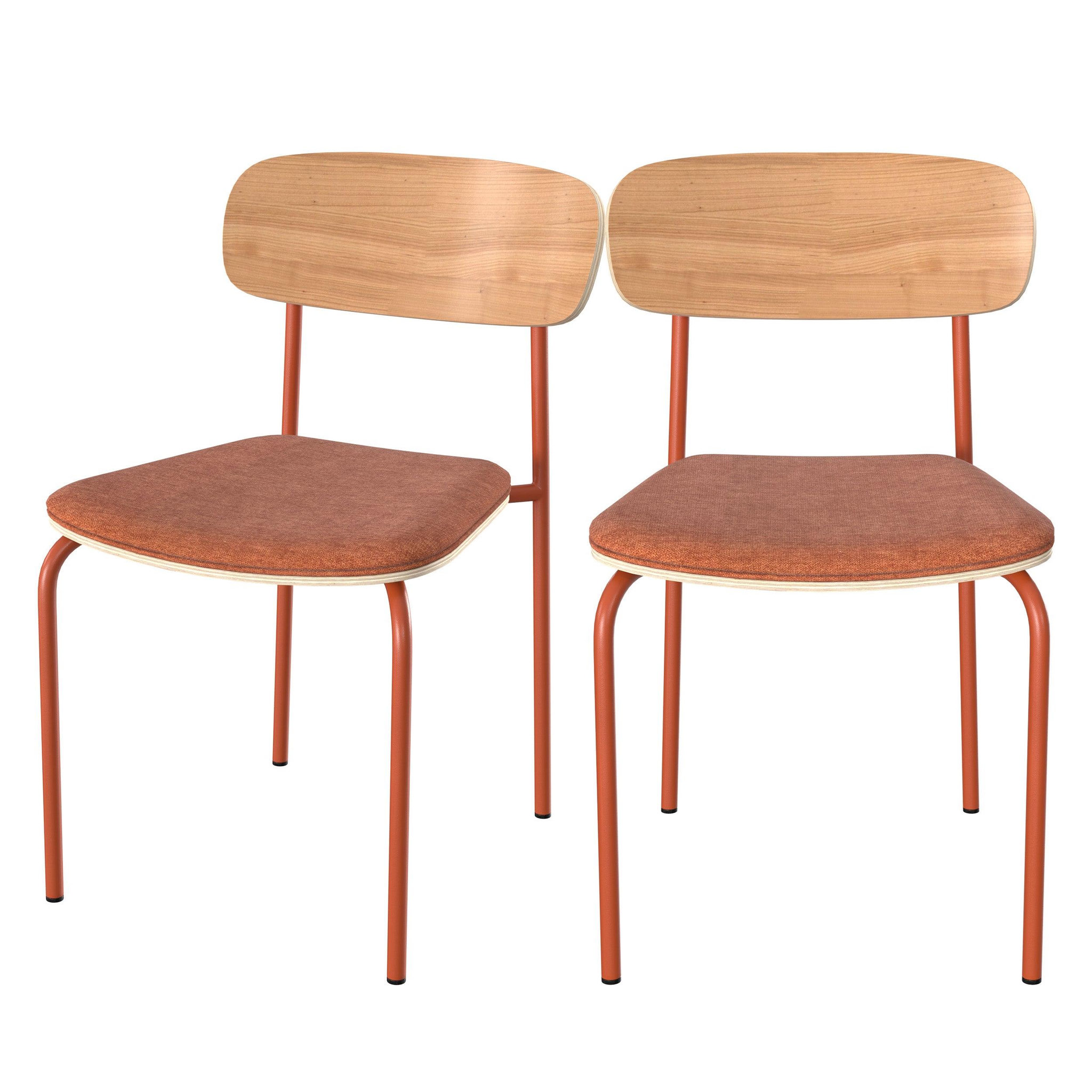 MAISON PAVANE Lot de 2 chaises en bois clair et tissu terracotta-alba