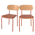 MAISON PAVANE Lot de 2 chaises en bois clair et tissu terracotta-Alba