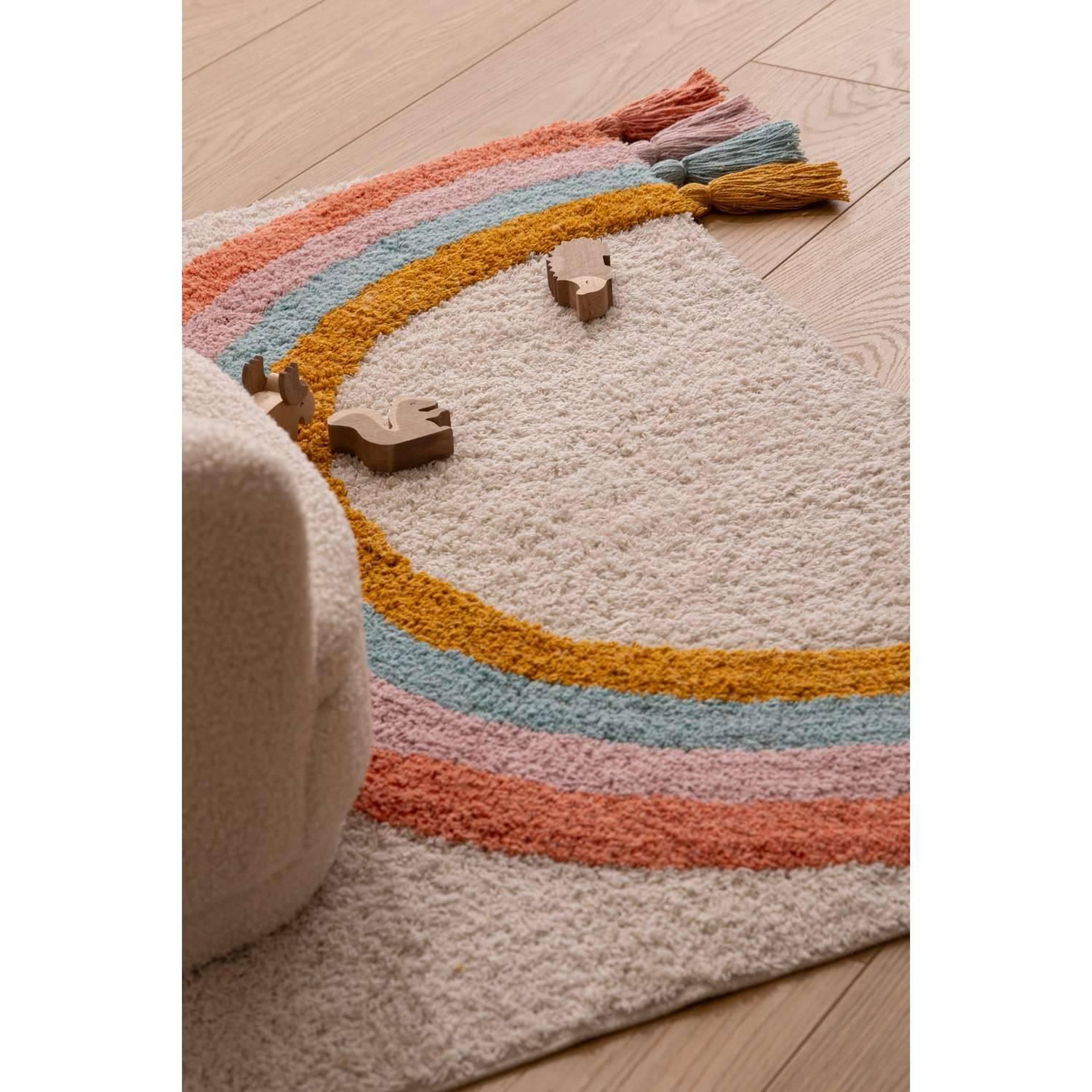 Voir la diapositive 2 : Atmosphera Kids Tapis enfant rectangulaire à pompons arc en ciel - 100 x 150 cm - multicolore
