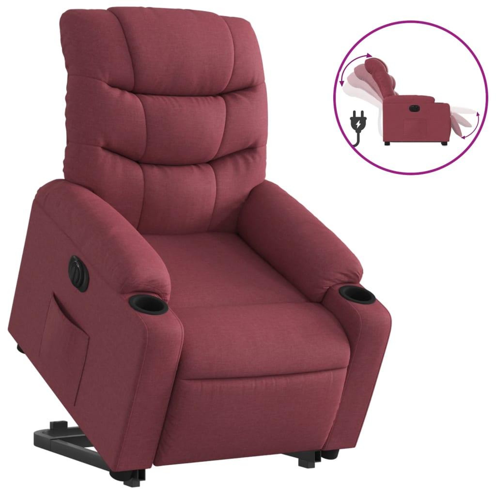 Voir la diapositive 2 : VIDAXL Fauteuil inclinable electrique rouge bordeaux tissu