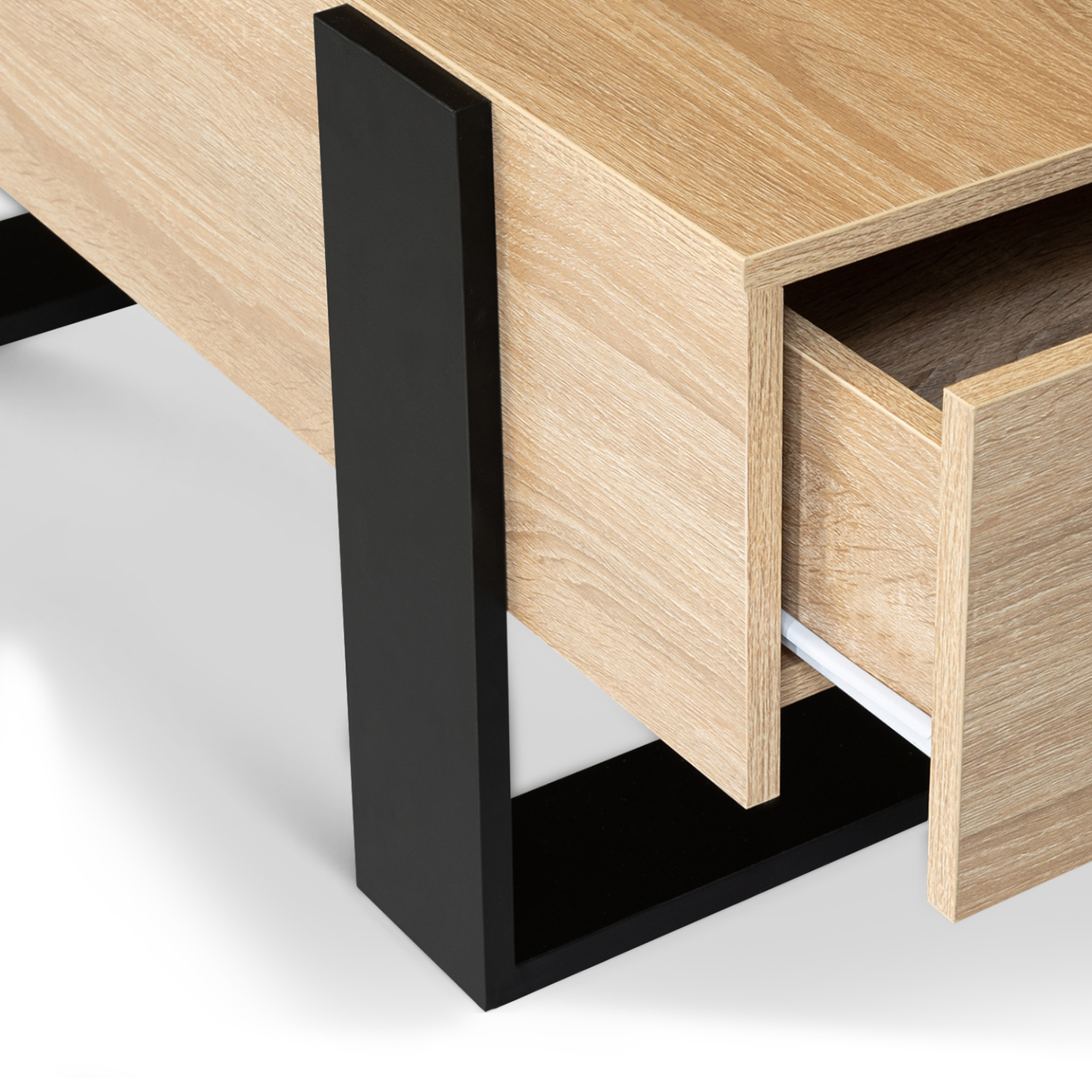 Voir la diapositive 4 : ID MARKET Table basse rectangulaire phoenix avec tiroirs 100 cm bois et noir