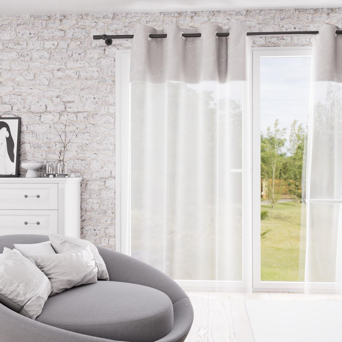 SOLEIL D'OCRE Voile à oeillets en coton 135x250 cm ROMANCE, par Soleil d'Ocre