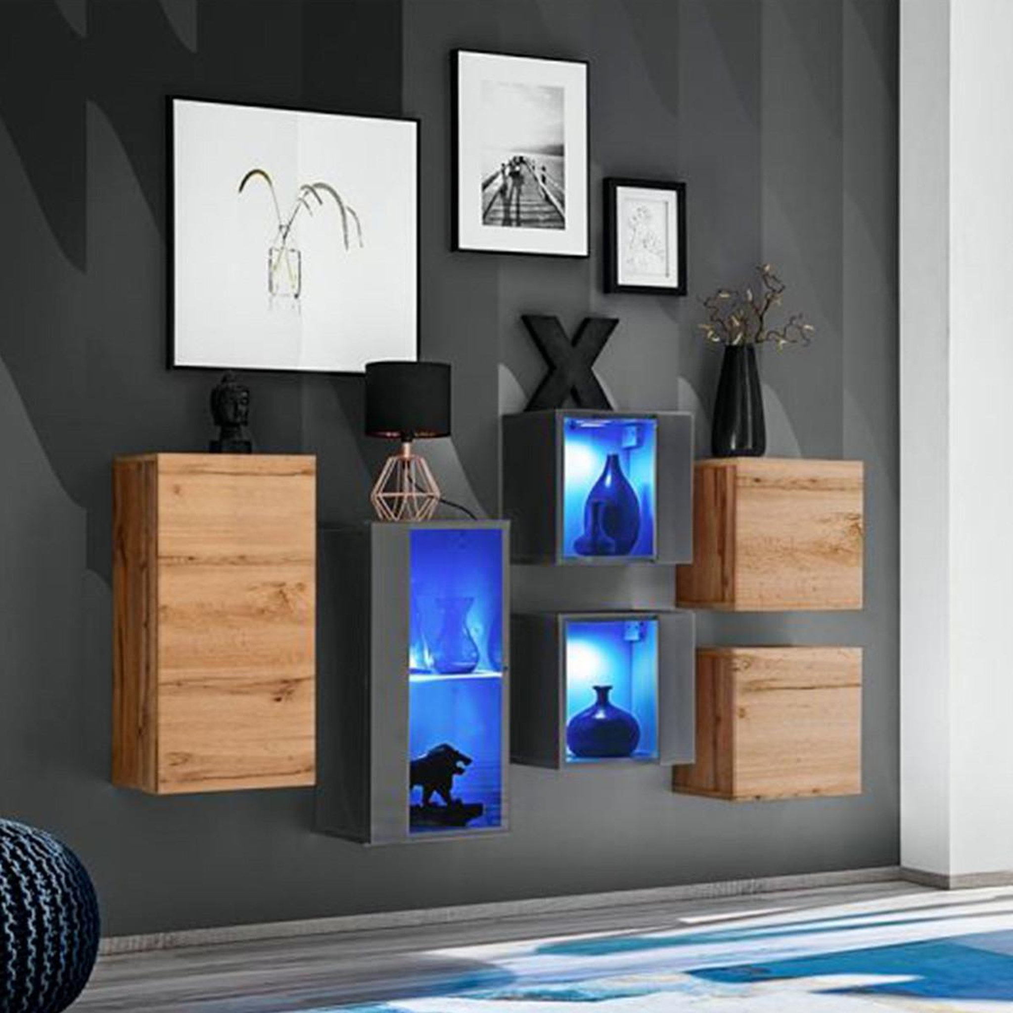 Voir la diapositive 1 : Paris Prix Meuble de Rangement  Switch SBIV  320cm Naturel & Gris