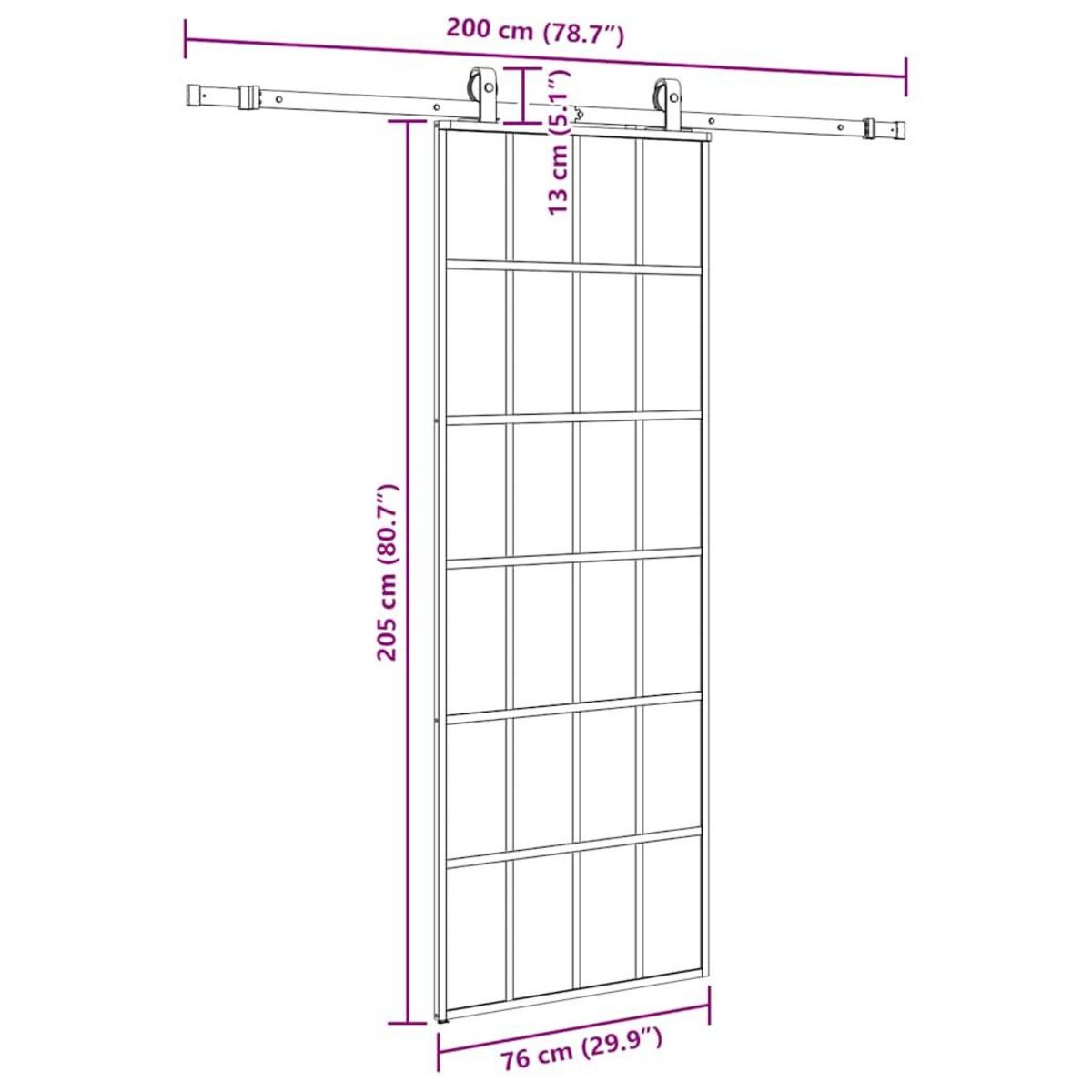 VIDAXL Porte coulissante kit de quincaillerie noir 76x205 cm verre ESG