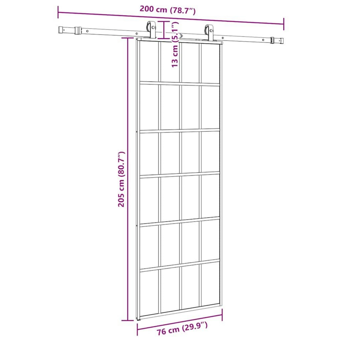 VIDAXL Porte coulissante kit de quincaillerie noir 76x205 cm verre ESG