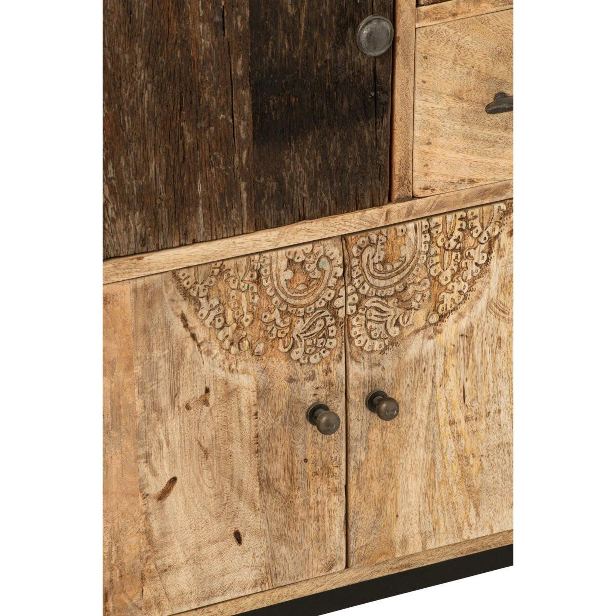 Voir la diapositive 6 : J-LINE Buffet 4 Tiroirs & 3 Portes en Bois  Jonas  115cm Naturel