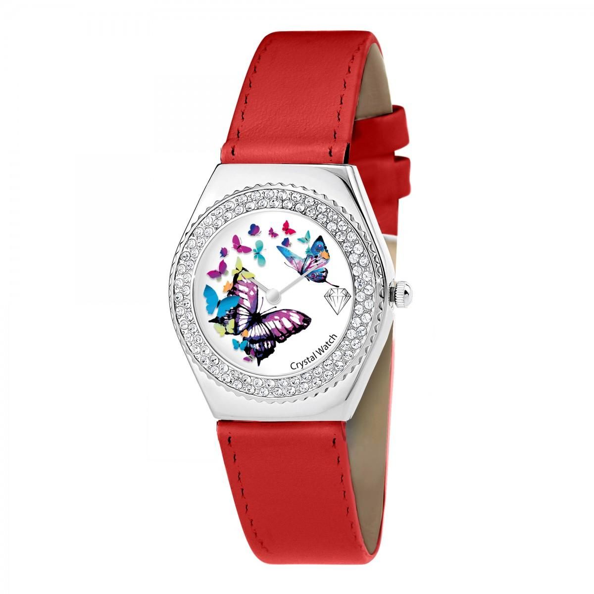 SC CRYSTAL Montre Alysson papillon à mouvement tournant SC Crystal ornée de Cristaux scintillants