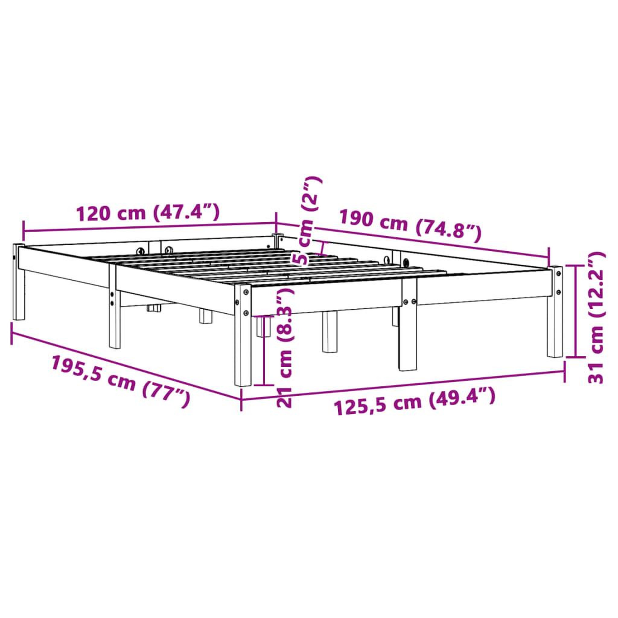 Voir la diapositive 6 : VIDAXL Cadre de lit sans matelas cire marron 120x190cm bois pin massif