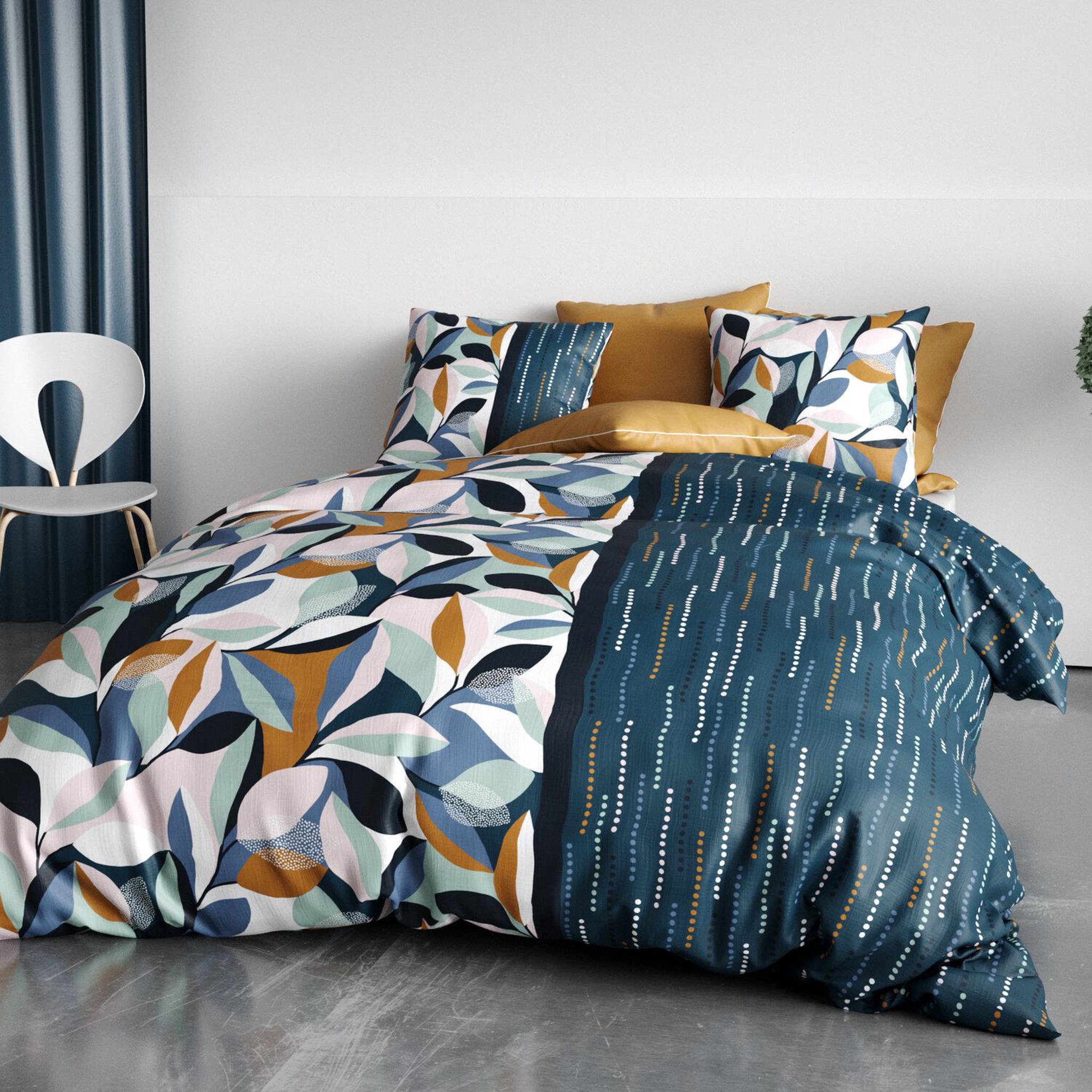 Voir la diapositive 3 : ATELIER DU COTON Parure housse de couette 100% coton 57 fils floris