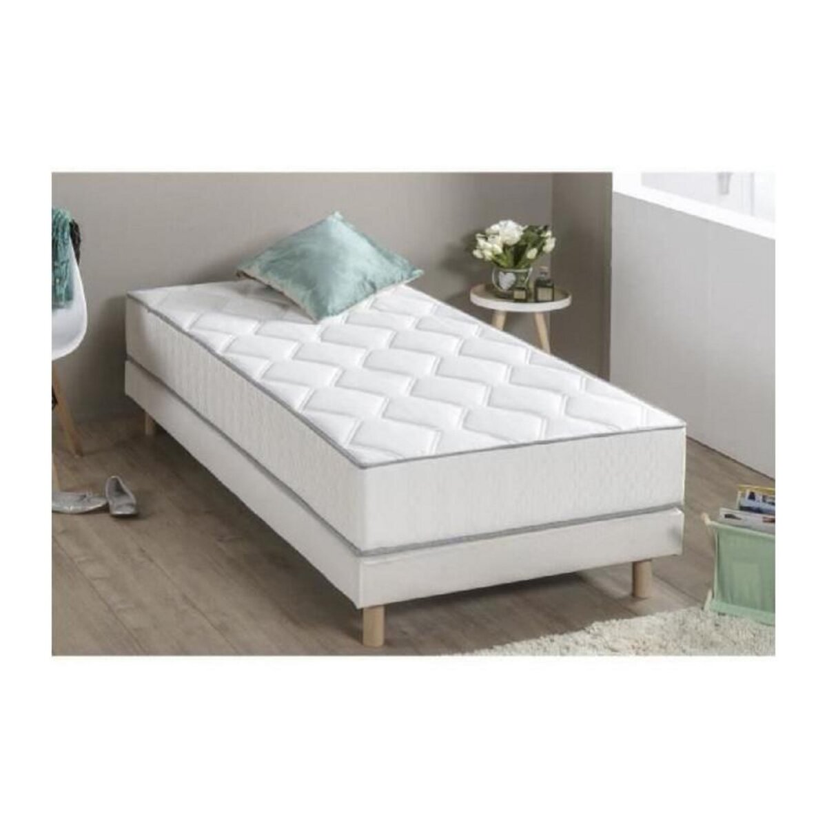 FINLANDEK Ensemble matelas ressorts + sommier tapissier 90 x 190 - Confort equilibre - Epaisseur 23 cm - Galon gris - FINLANDEK Hyvyys