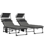 OUTSUNNY Lot de 2 bains de soleil pliables réglables pare-soleil matelas pochette rangement gris