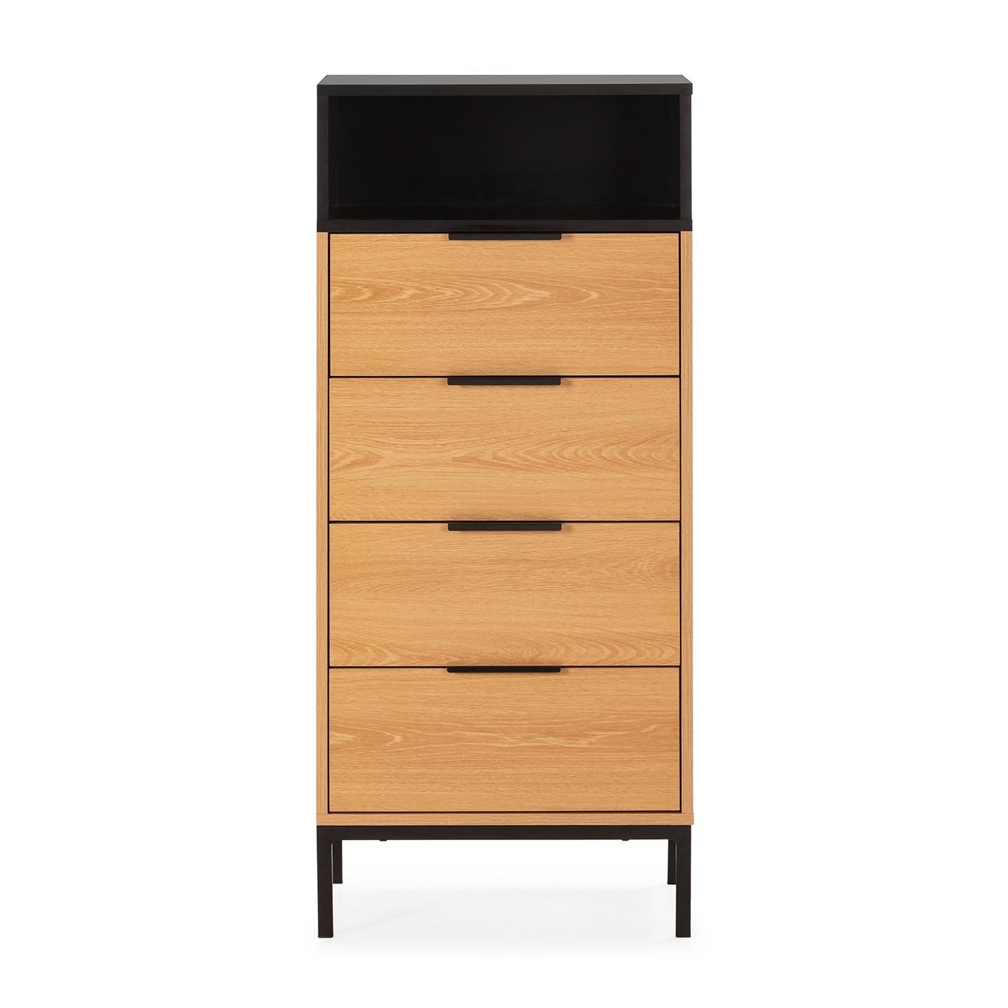 Voir la diapositive 4 : VS VENTA-STOCK Commode haute Nieve 4 tiroirs couleur Chêne