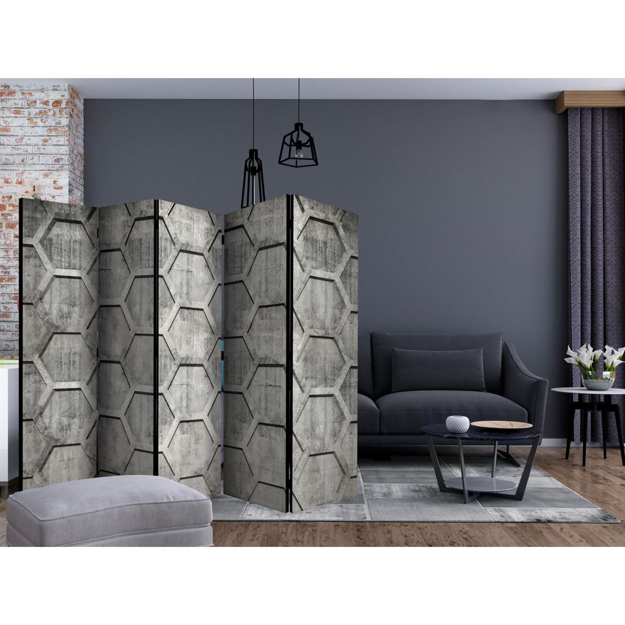 Voir la diapositive 2 : Paris Prix Paravent 5 volets  platinum cubes  172x225cm
