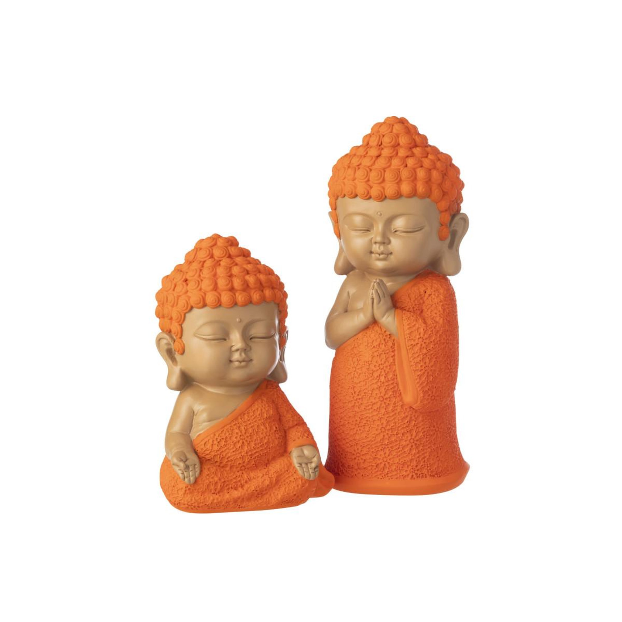 Voir la diapositive 4 : J-LINE Statuette déco moine priant  boudhi  32cm orange