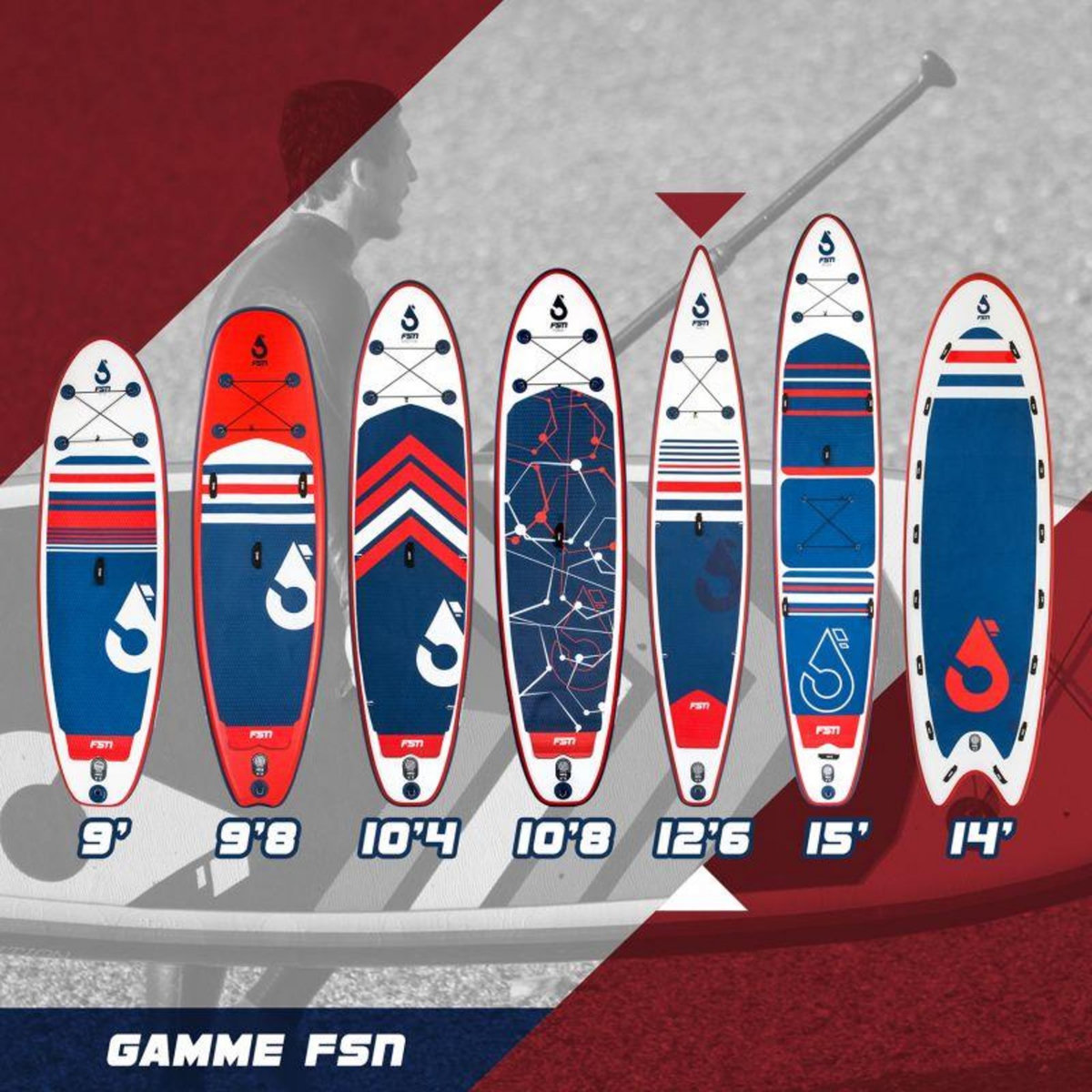 FUSION Paddle gonflable RACE 12'6 - 384 x 71 x 15 cm - Stand up paddle avec pagaie, leash, pompe, anneaux de kayak et sac de transport