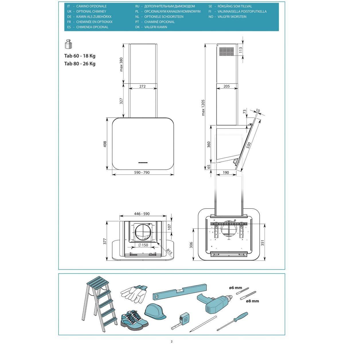 Falmec Hotte décorative murale TAB MURAL 60 Noir