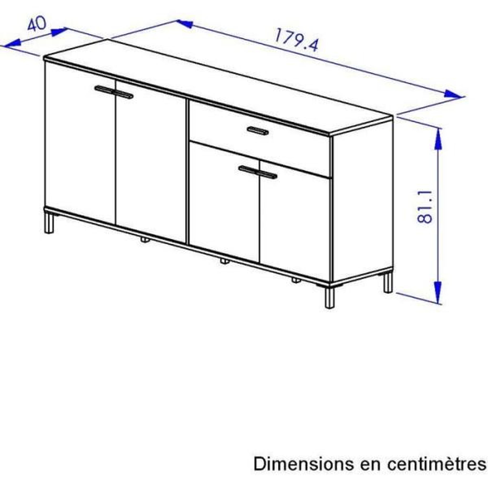 Voir la diapositive 4 : GAMI Buffet L180 x P40 x H81 cm - TRUST - Chene / Noir - 4 portes - 1 tiroir - GAMI