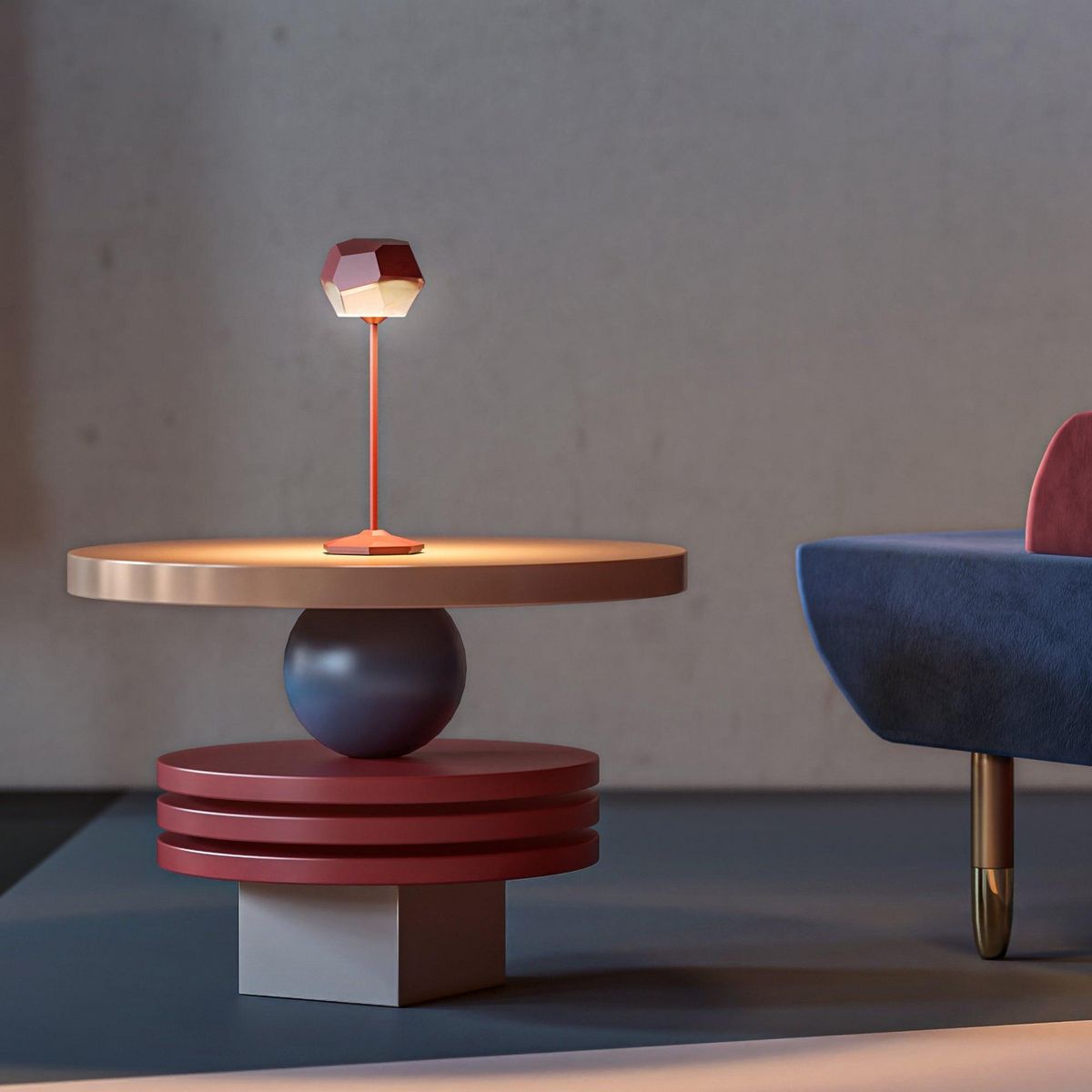 Lumisky Lampe de table design STONE Rouge Aluminium H33cm